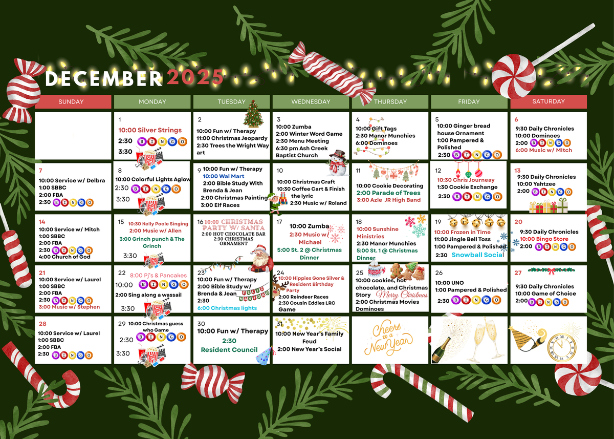 December 2025 Community Calendar at Azle Manor